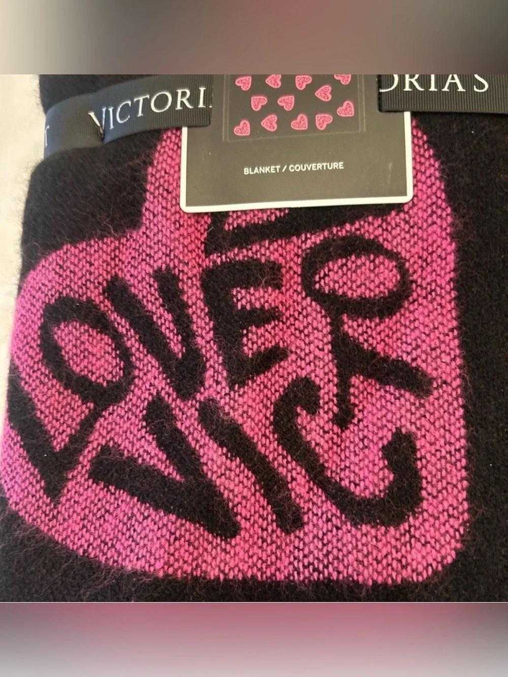 Victoria's Secret Throw Blanket Black Pink HEART Logo 50